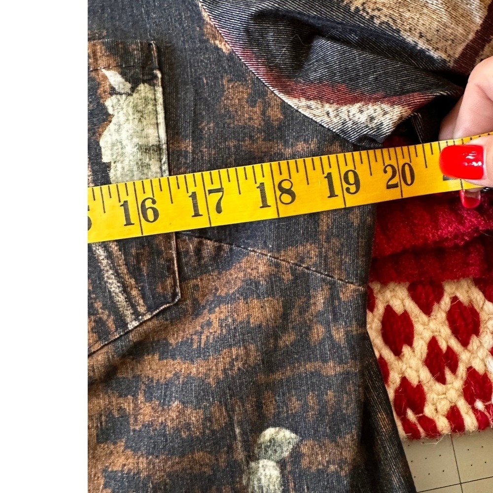 Made In Italy Cordoroy Shirt Dress Floral Print Button Down Roll Tab Sleeve ?Med - Picture 7 of 10